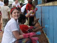 Taking a break during a school renovation project in Cambodia